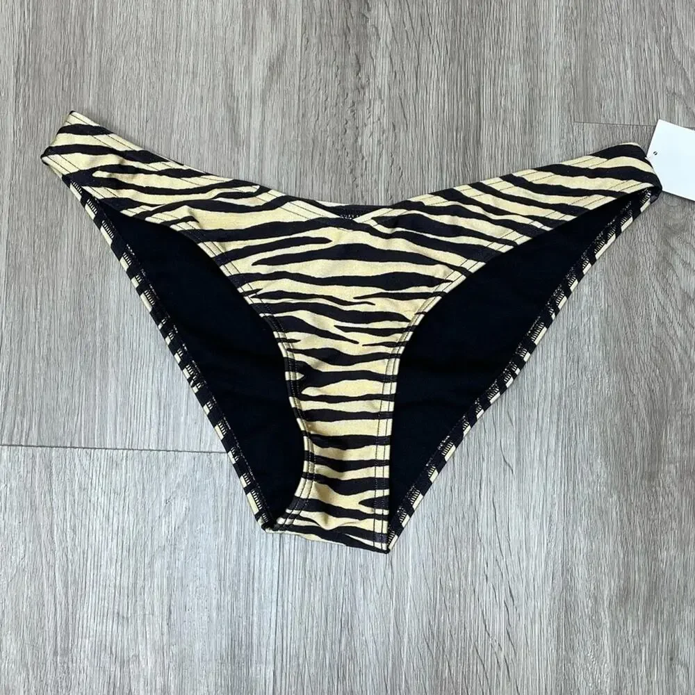 Topshop Women's Nude/Black Zebra Moderate Coverage Bikini Swim Bottoms sz 8